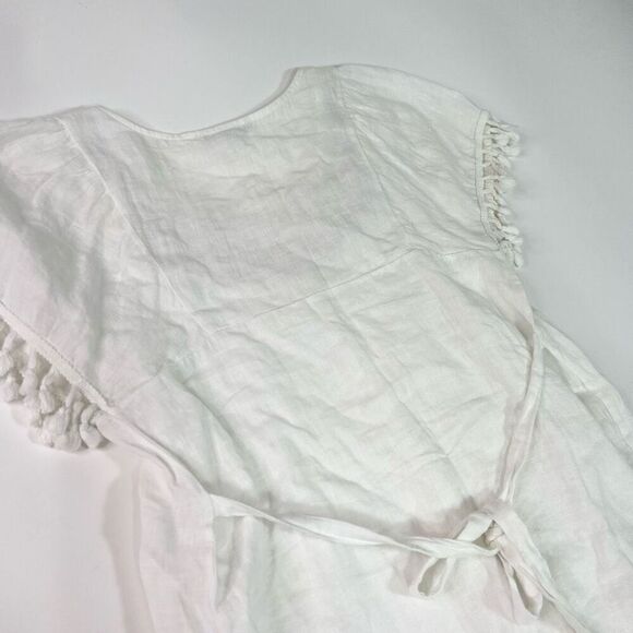 Stella Rosa Linen Dress Women's Small White Embroidery Tie Mini peasant festival - Picture 9 of 10